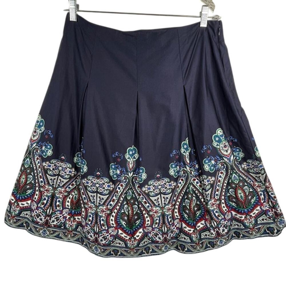 Talbots Outlet women's petite navy blue paisley skirt.